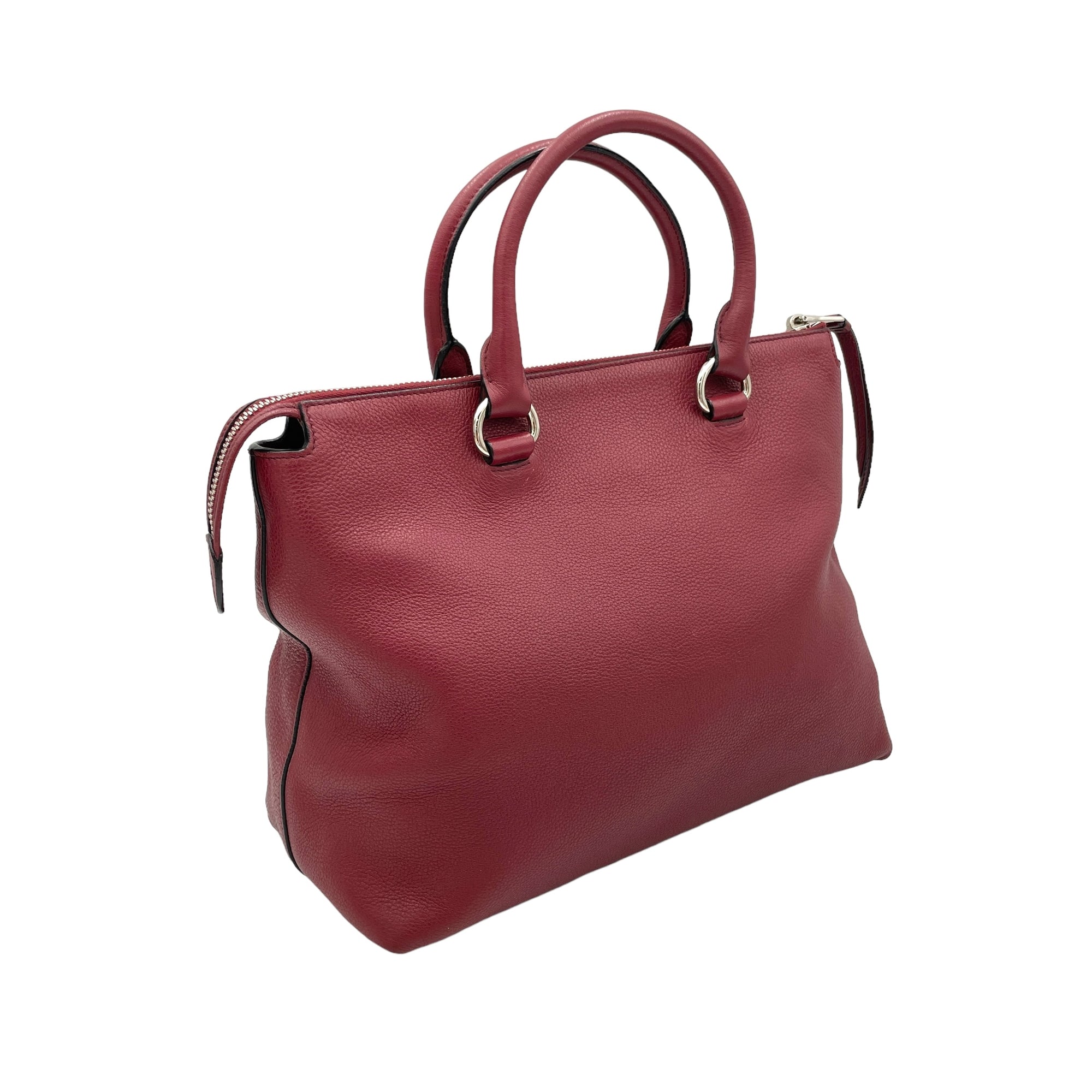 Two-Way Red Top Handle Bag in Calfskin, Sliver hardware