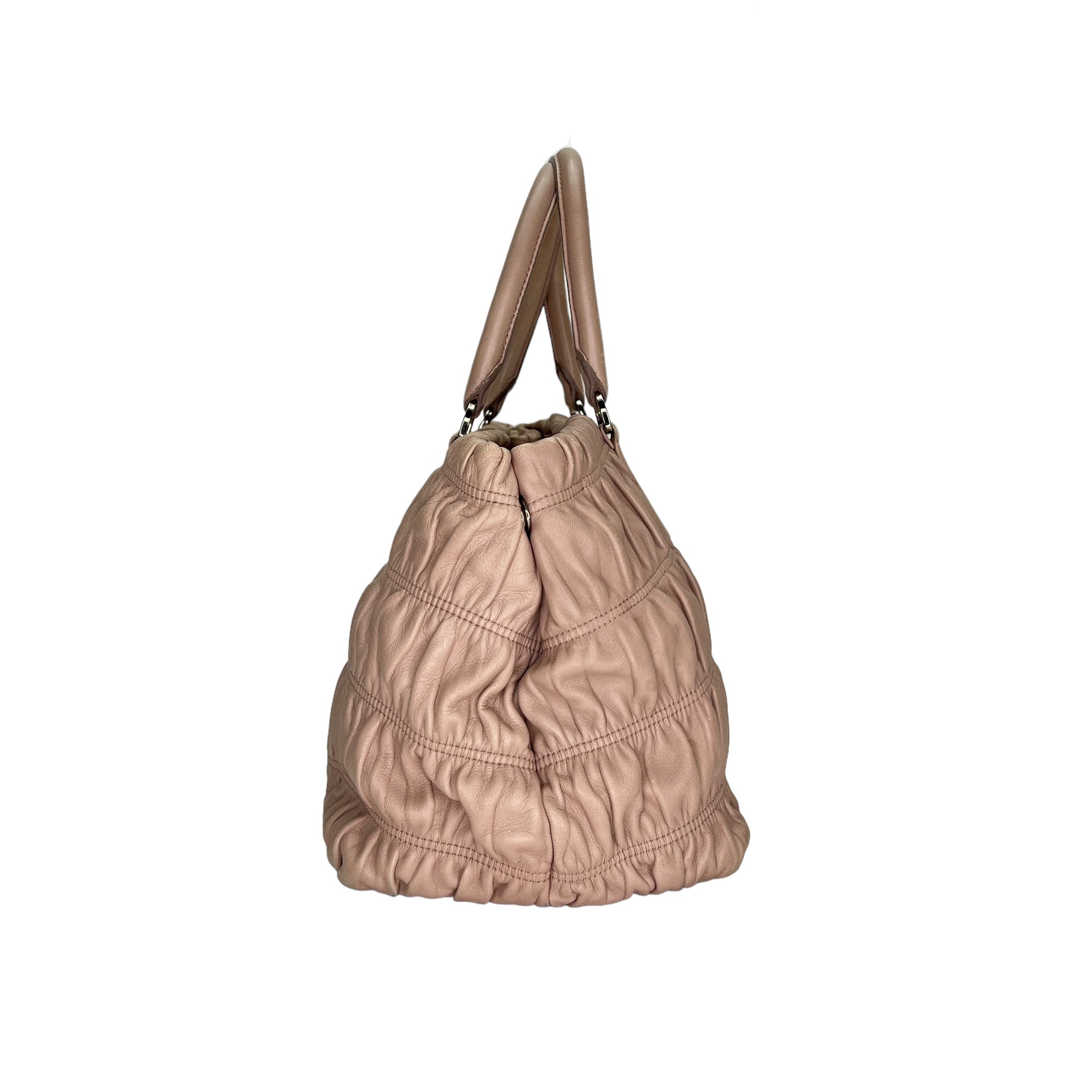 Gaufre Beige Top Handle Bag in Lambskin, Silver hardware