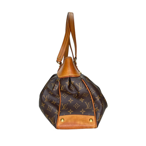 Boetie MM Brown Shoulder Bag in Monogram Coated Canvas, Gold hardware