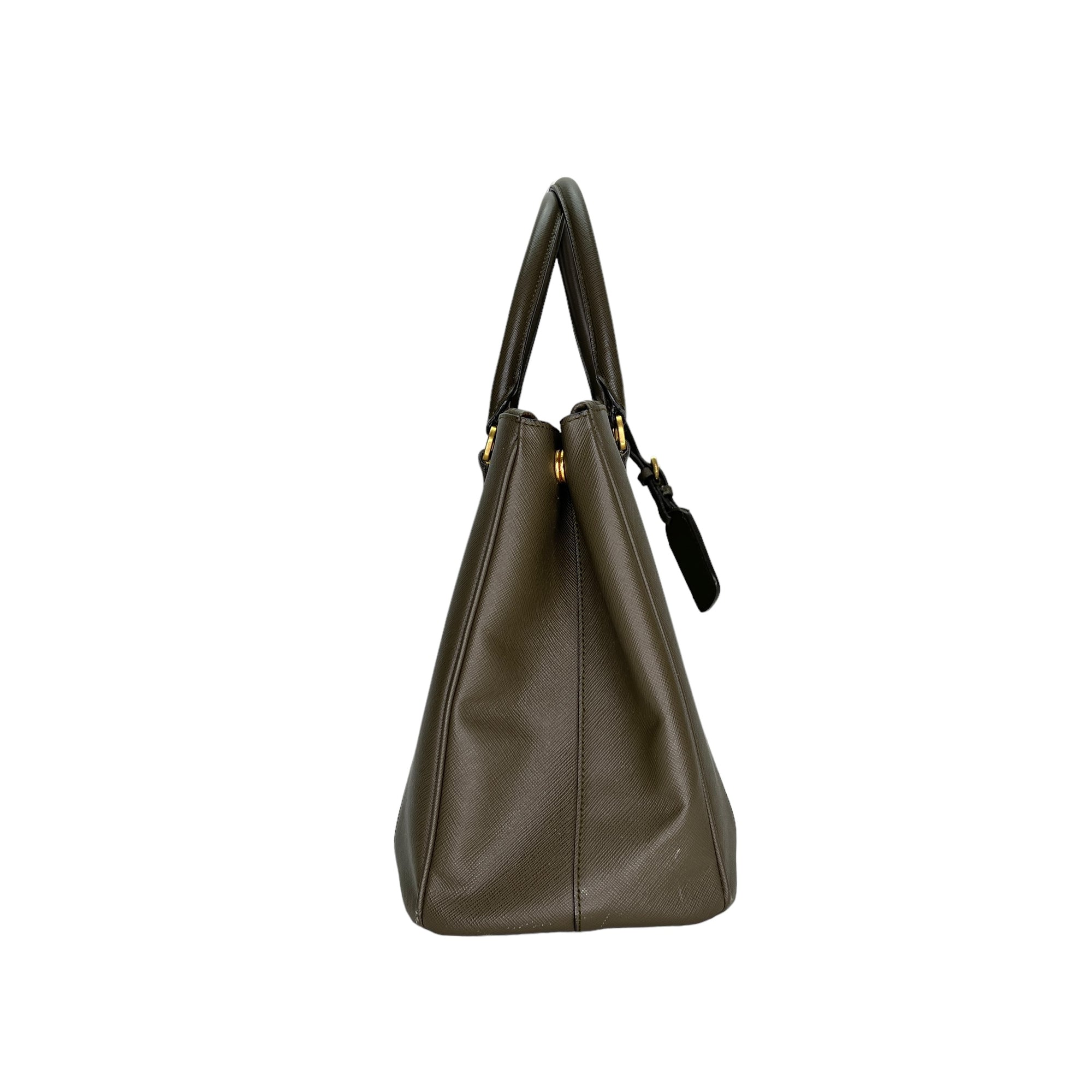 Galleria Green Top Handle Bag in Saffiano Leather, Gold hardware