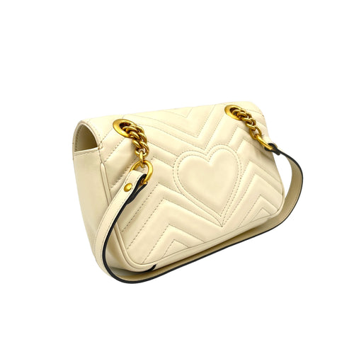 GG Marmont Mini White Shoulder Bag in Calfskin, Brushed Gold hardware