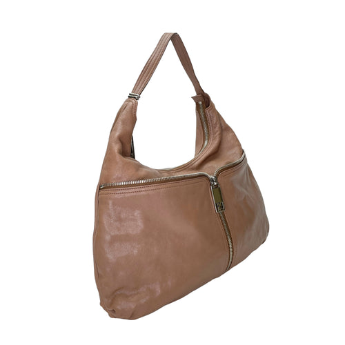 Hobo Brown Shoulder Bag in Calfskin, Silver hardware