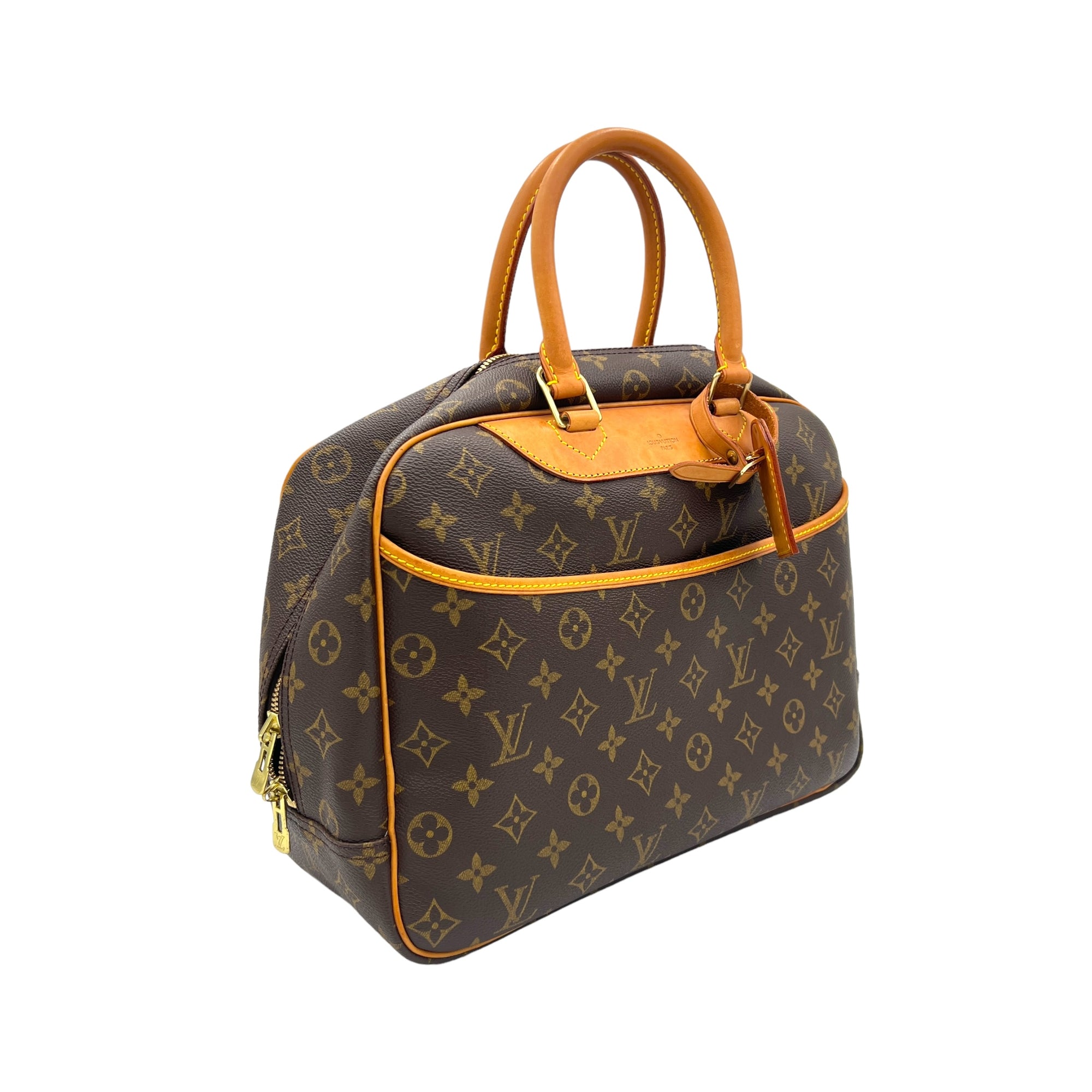 Deauville MM Brown Top Handle Bag in Monogram Coated Canvas, Gold hardware