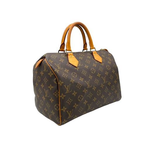 Speedy 30 Brown Top Handle Bag in Monogram Coated Canvas, Gold hardware