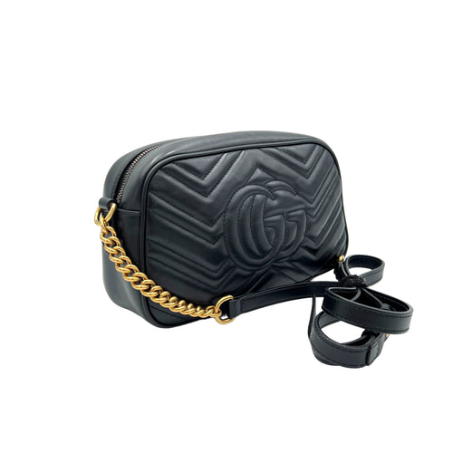 GG Marmont Small Black Crossbody Bag in Calfskin, Gold hardware