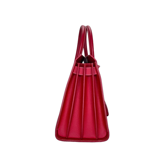 Sac 2 Jours Small Red Top Handle Bag in Calfskin, Silver hardware