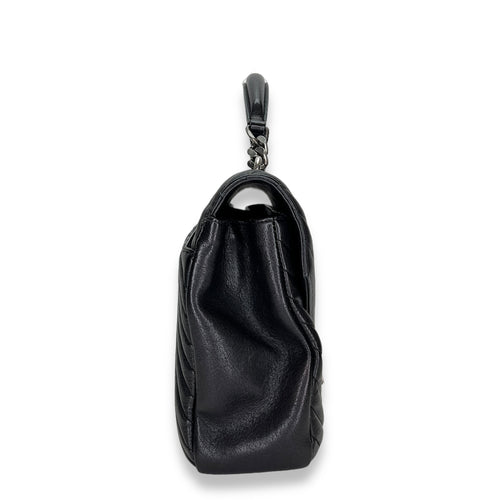 College Large Black Shoulder Bag in Calfskin, Silver hardware