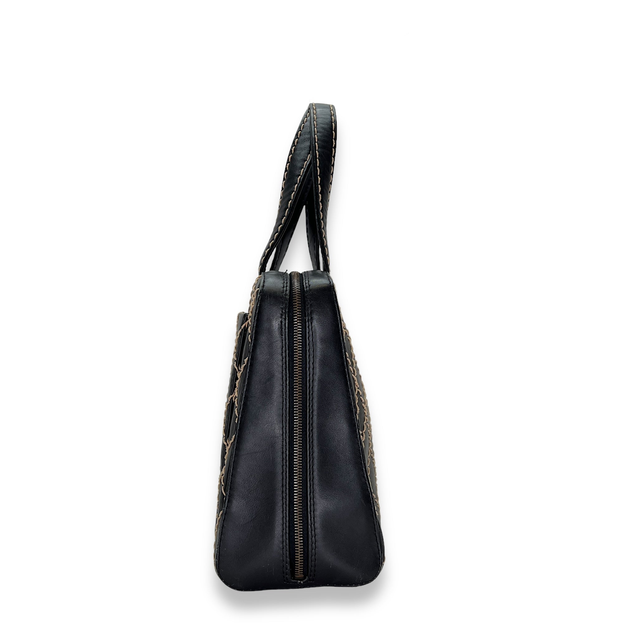 Wild Stitch Black Top Handle Bag in Calfskin, Ruthenium hardware