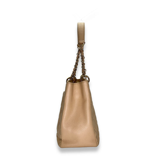 GST Beige Shoulder Bag in Caviar Leather, Gold hardware