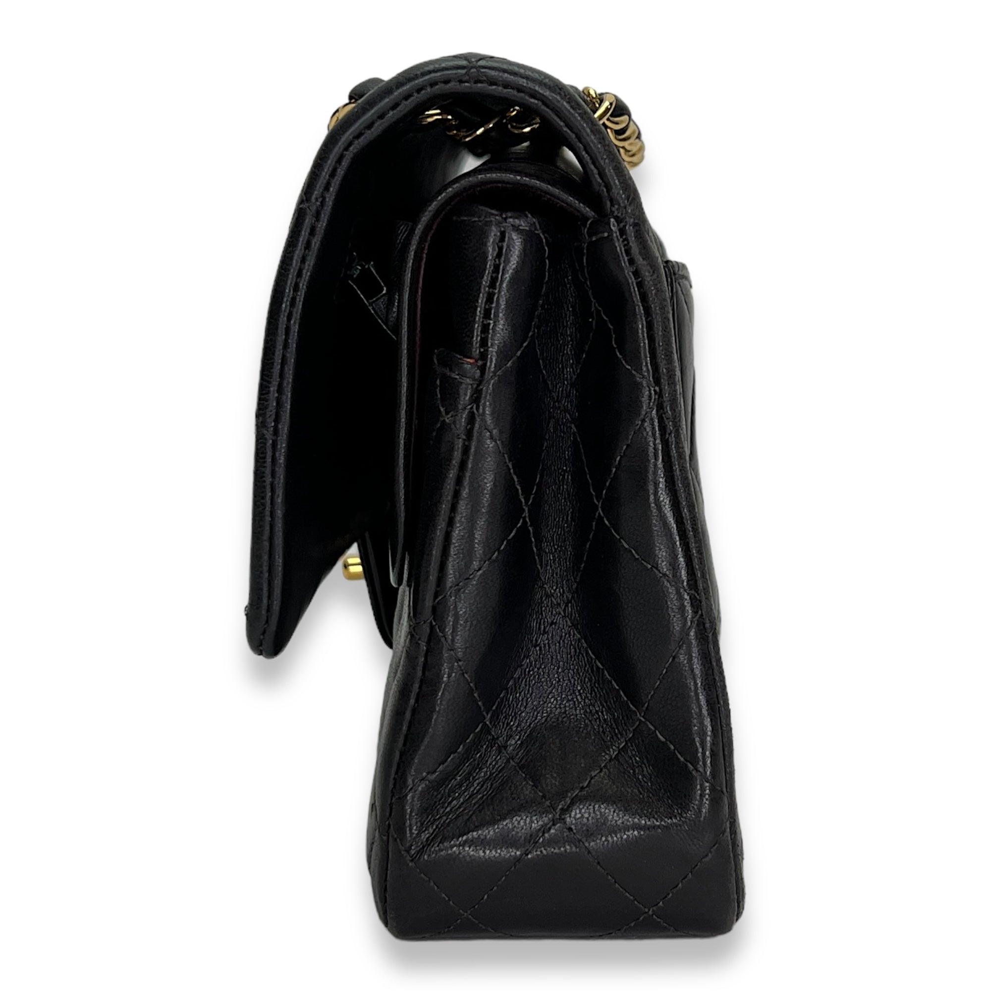 Flap Medium Black Shoulder Bag in Lambskin, Gold hardware