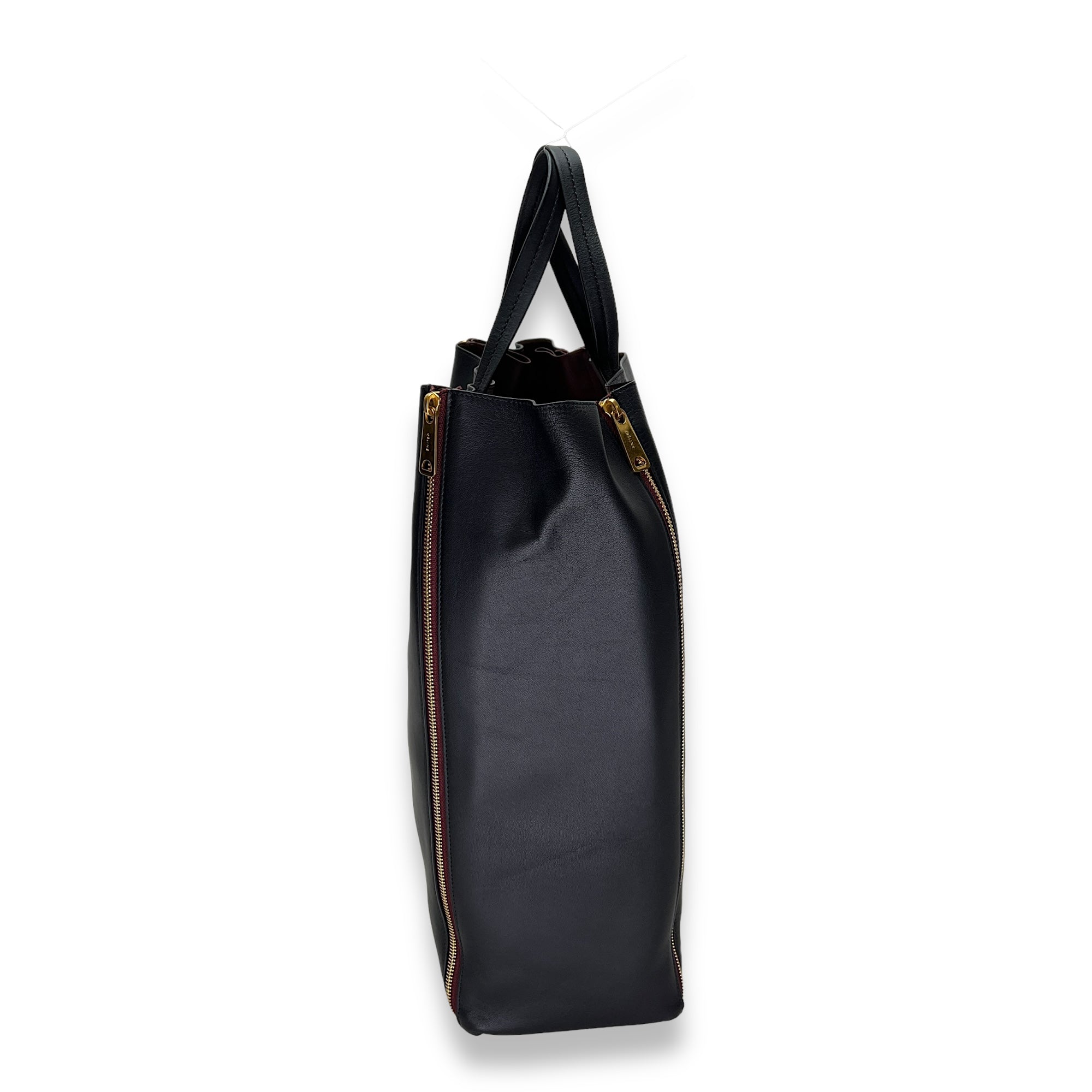 Vertical Cabas Black Tote Bag in Calfskin, Gold hardware