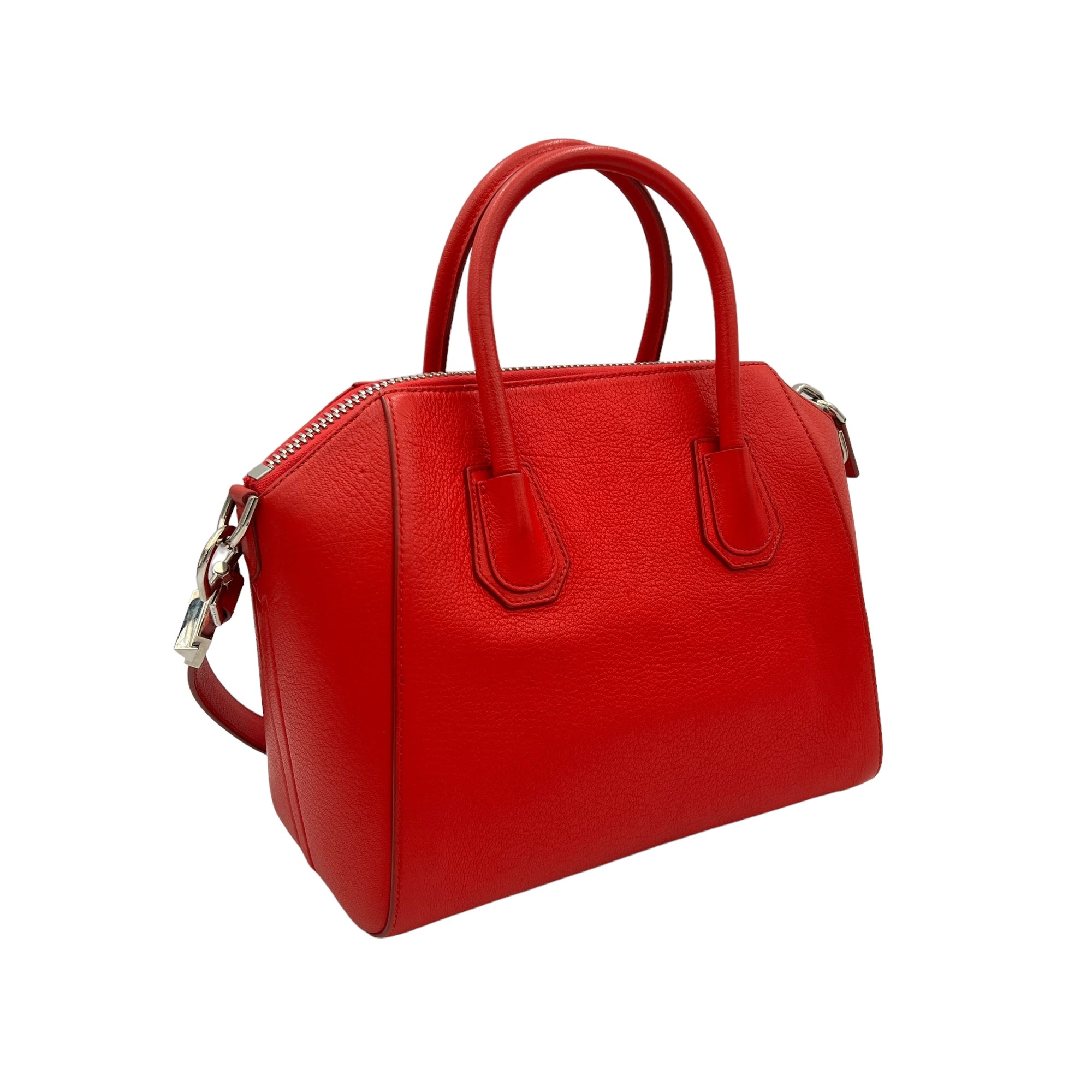 Antigona Small Red Top Handle Bag in Goat Leather, Silver hardware