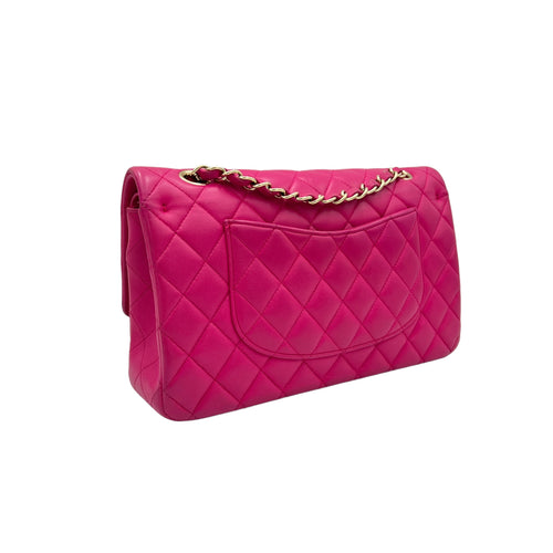 Classic Shoulder Bag Medium Fuschia Hot Pink in Lambskin , Gold Hardware