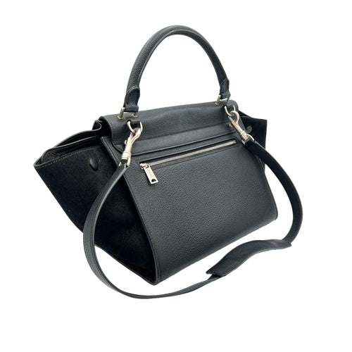 Trapeze Small Black Top Handle Bag in Calfskin, Silver hardware