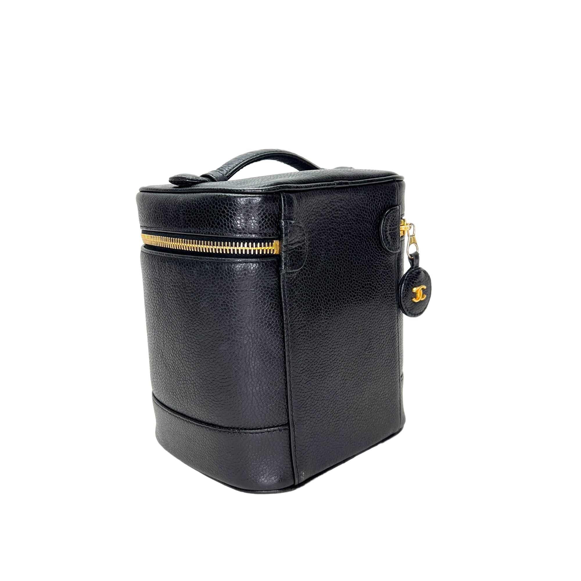 Vanity Top Handle Bag  Black in Caviar Leather , Gold Hardware