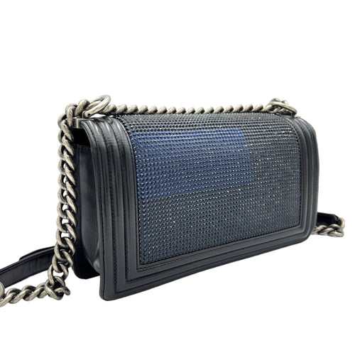 Boy Crossbody Bag Medium Black in Calfskin , Ruthenium Hardware