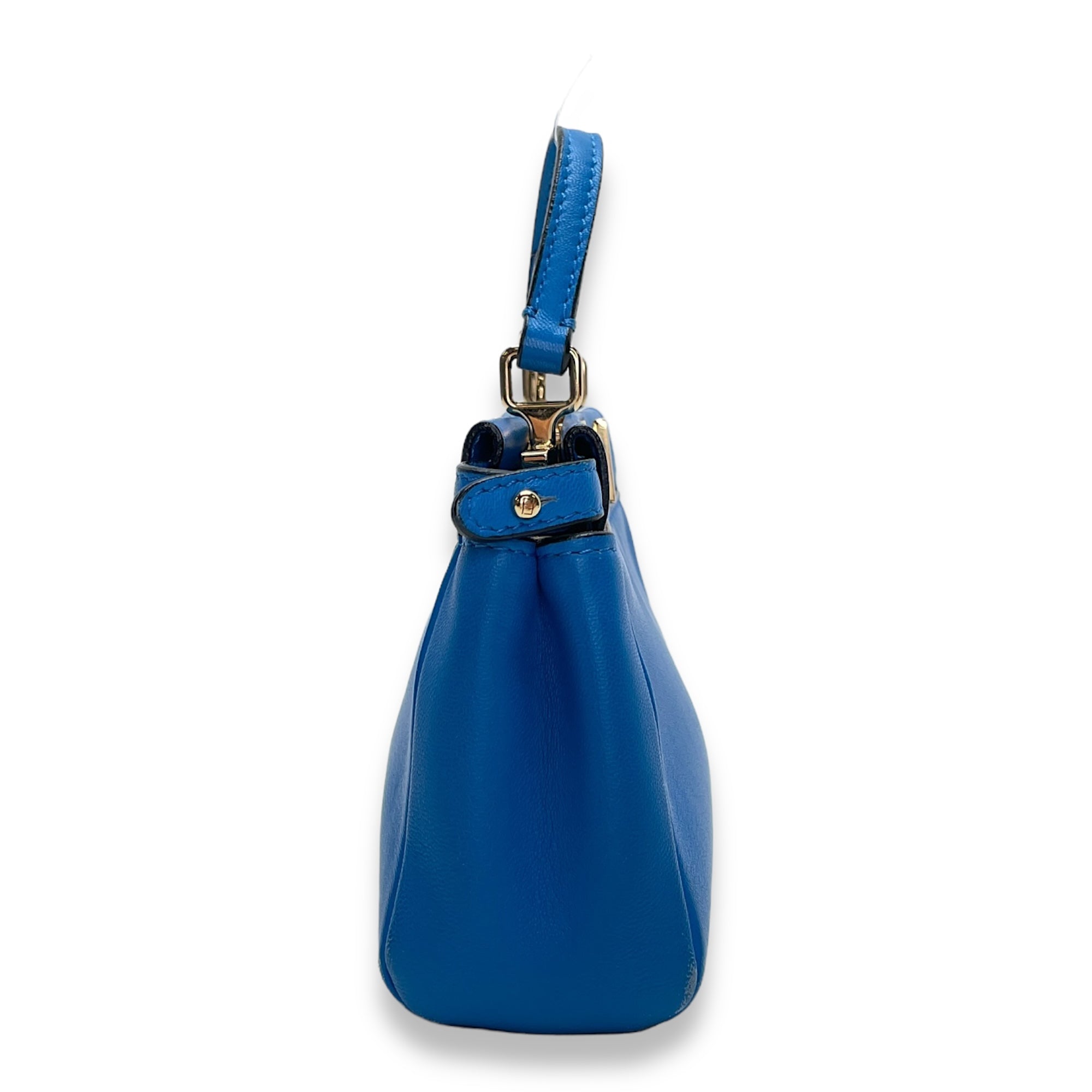 Peekaboo Micro Blue Top Handle Bag in Calfskin, Gold hardware