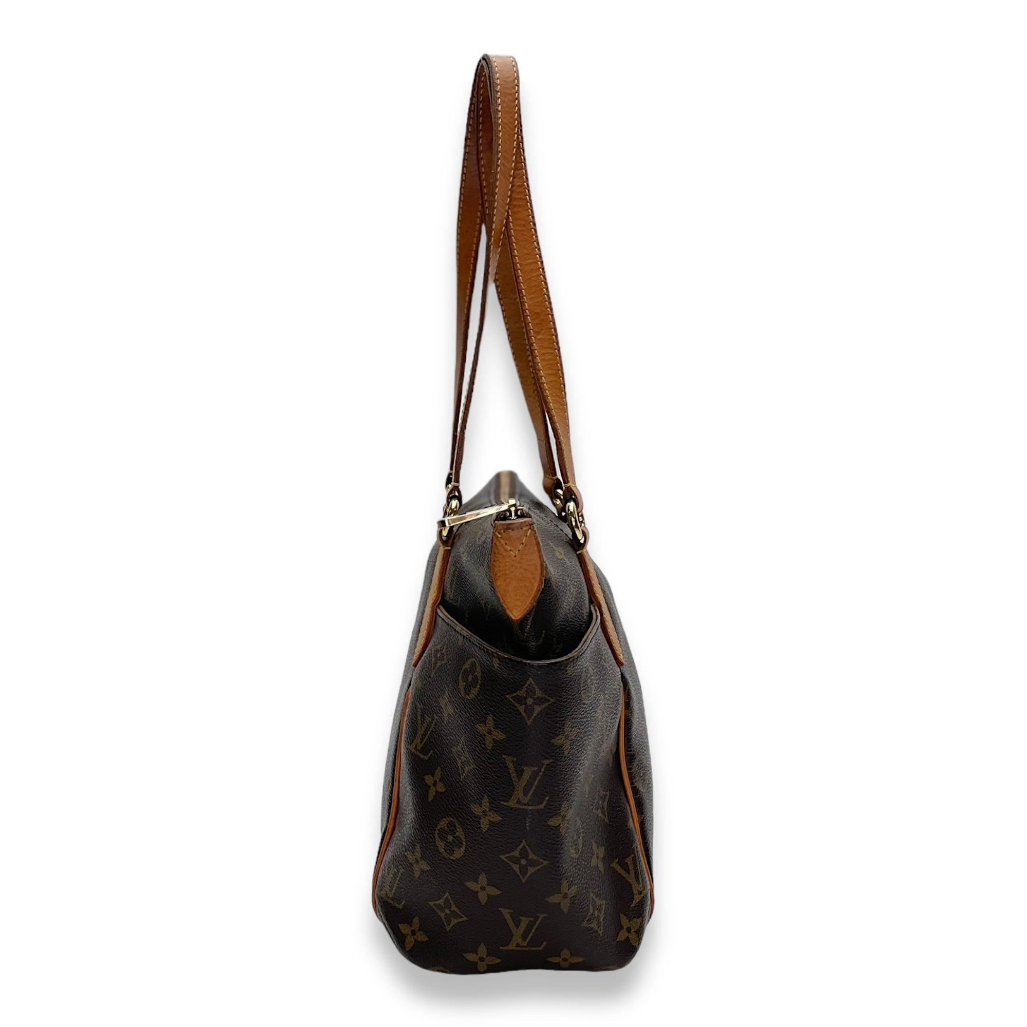 Totally PM Brown Shoulder Bag in Monogram Coated Canvas, Gold hardware