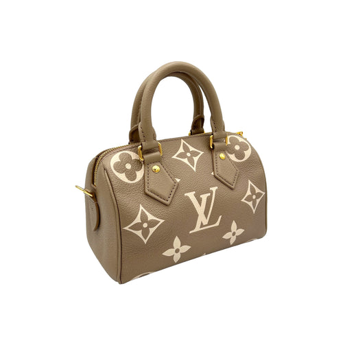 Speedy Bandouliere 20 Grey Top Handle Bag in Monogram Empreinte Leather, Gold hardware