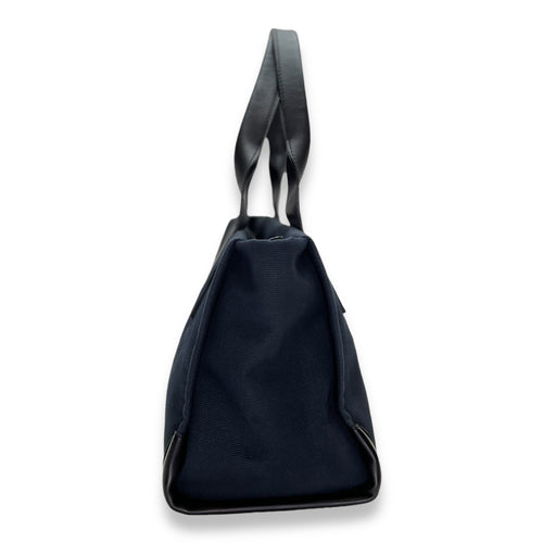 Gancini Navy Top Handle Bag in Canvas, Silver hardware