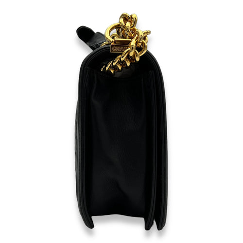 Boy Medium Black Shoulder Bag in Lambskin, Gold hardware