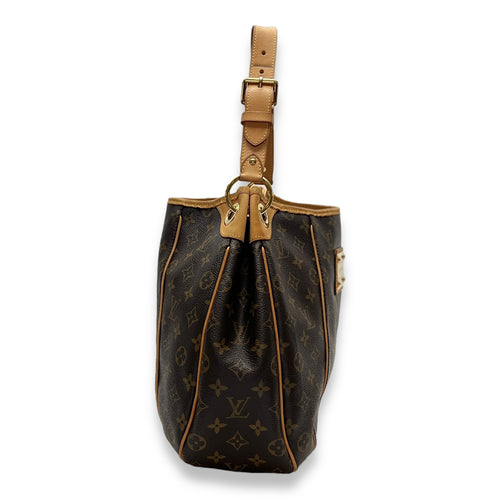 Galliera PM Brown Shoulder Bag in Monogram Coated Canvas, Gold hardware