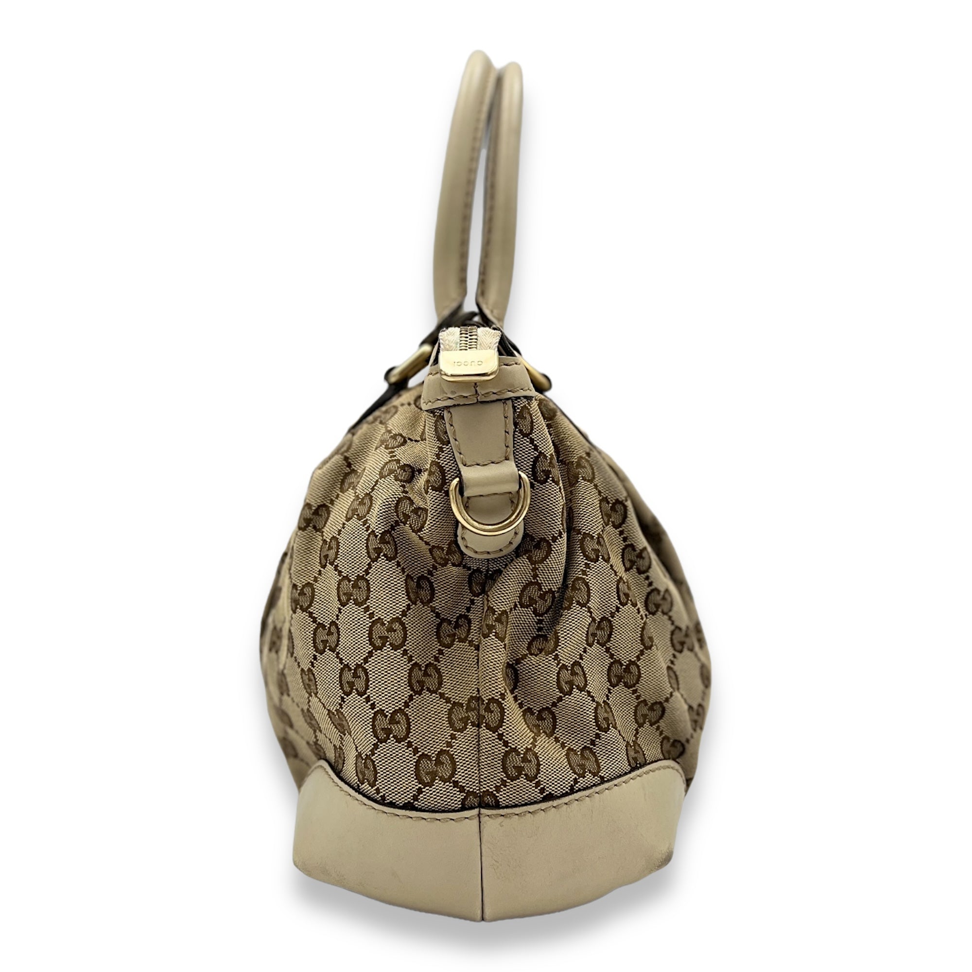 GG White Top Handle Bag in Canvas, Gold hardware