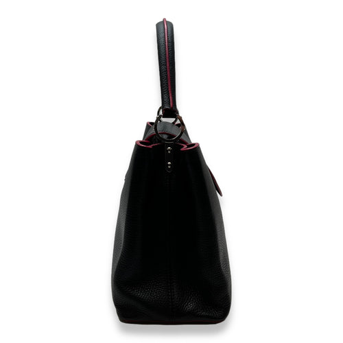 Capucines MM Black Top Handle Bag in Taurillon Leather, Silver hardware