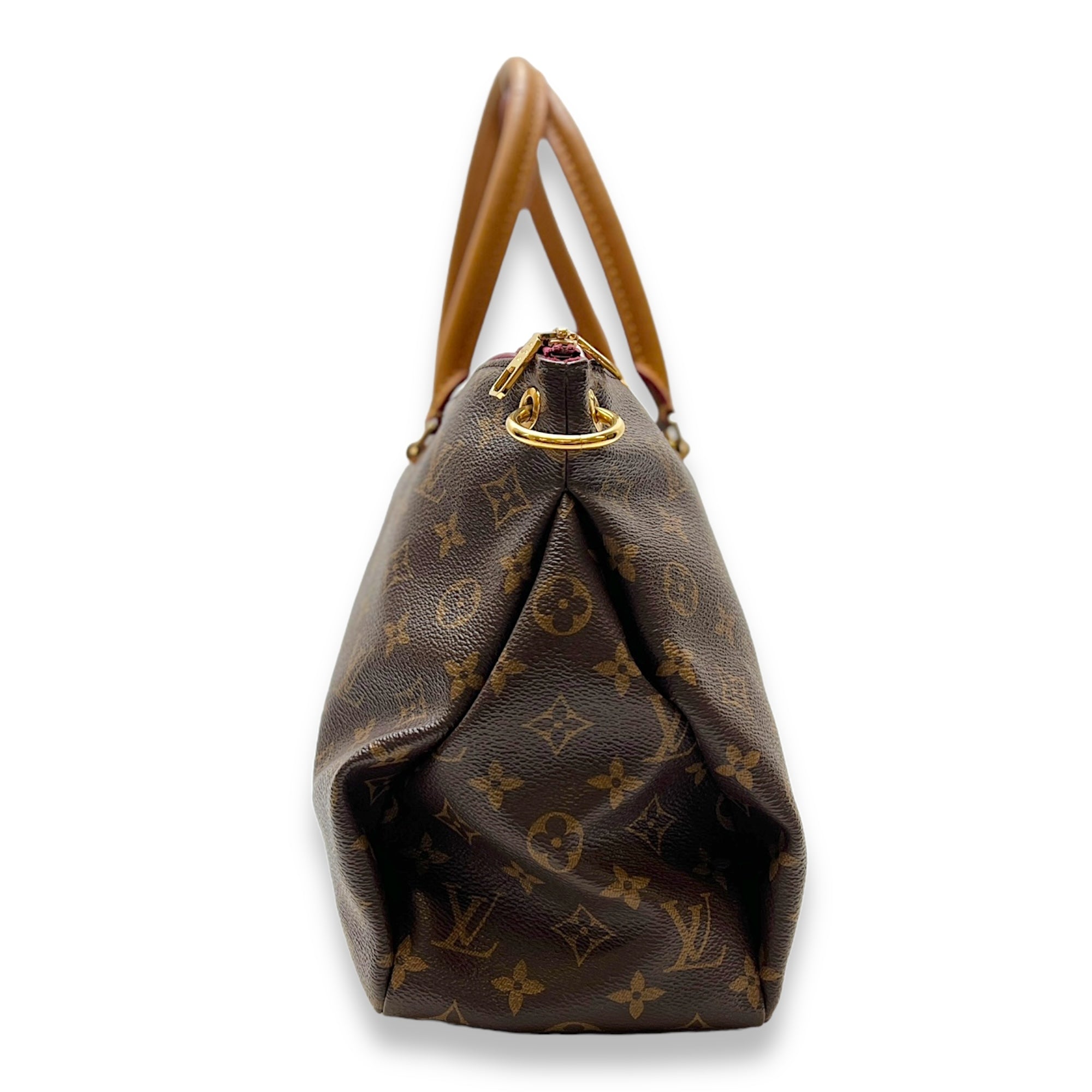 Pallas MM Brown Top Handle Bag in Monogram Coated Canvas, Gold hardware