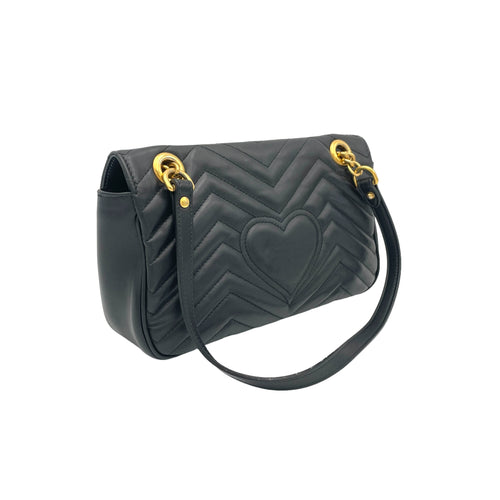 GG Marmont Black Shoulder Bag in Calfskin, Gold hardware