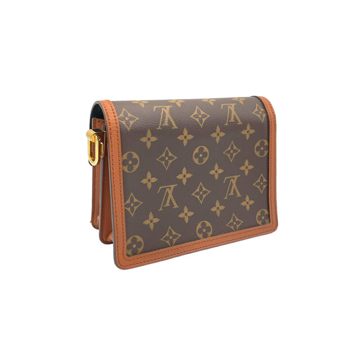 Dauphine Shoulder Bag Mini Brown in Monogram Coated Canvas , Gold Hardware