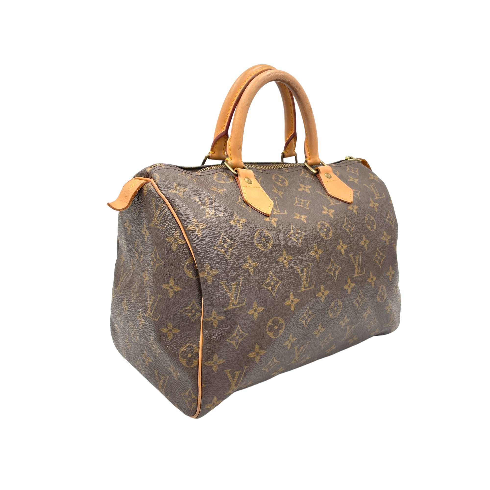 Speedy 30 Brown Top Handle Bag in Canvas, Gold hardware