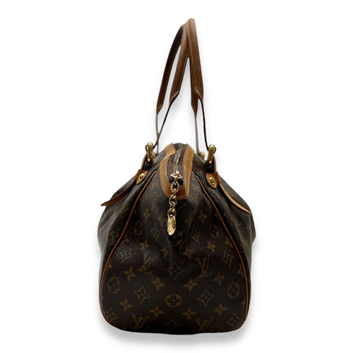 Tivoli GM Brown Top Handle Bag in Monogram Coated Canvas, Gold hardware