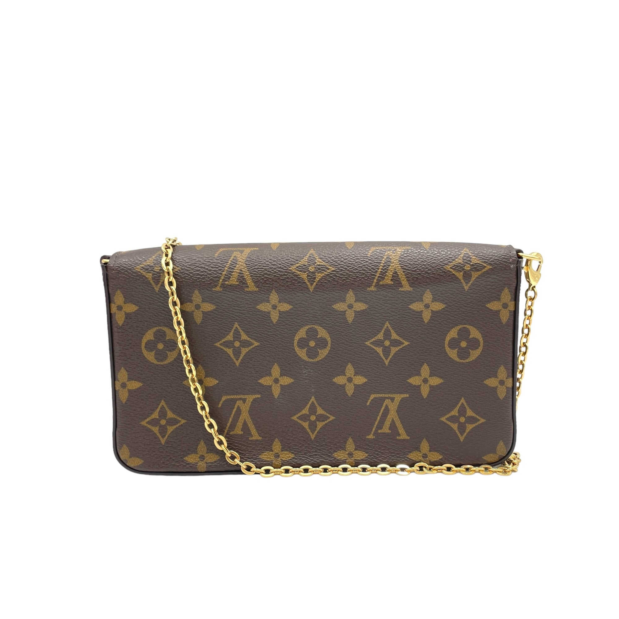 Felicie Pochette Brown Wallet On Chain in Monogram Coated Canvas, Gold hardware