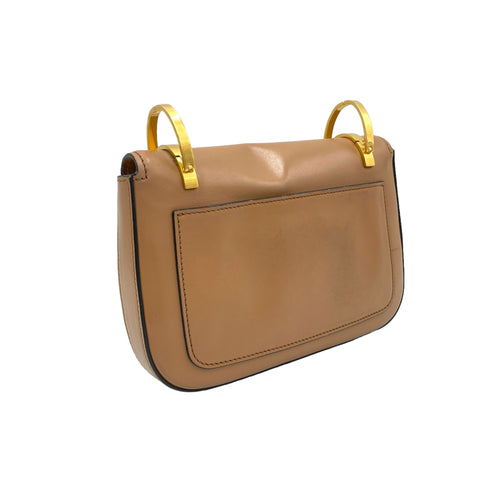 Logo Brown Shoulder Bag in Calfskin, Gold hardware