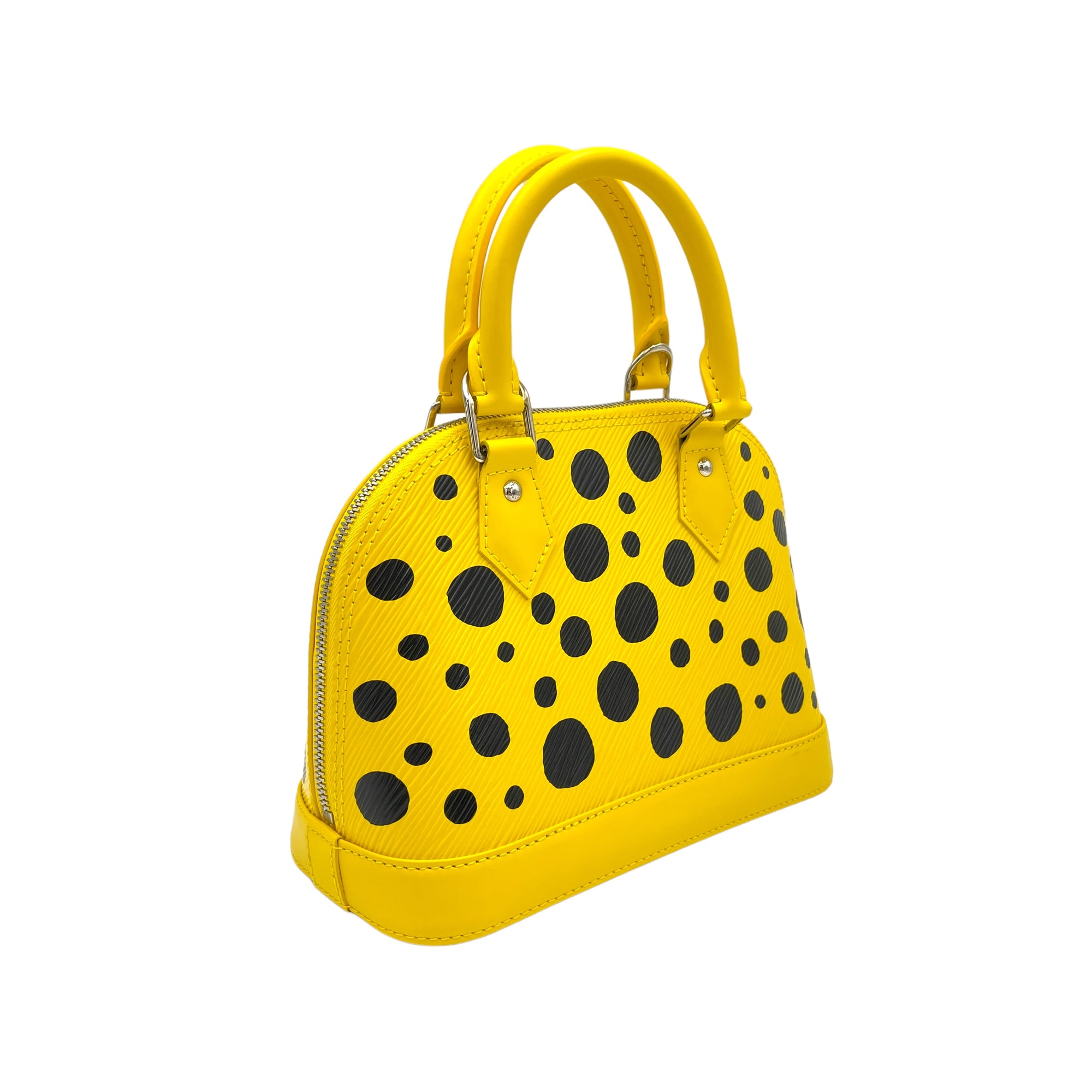 Alma X Yayoi Kusama BB Yellow Top Handle Bag in Epi Leather, Silver hardware