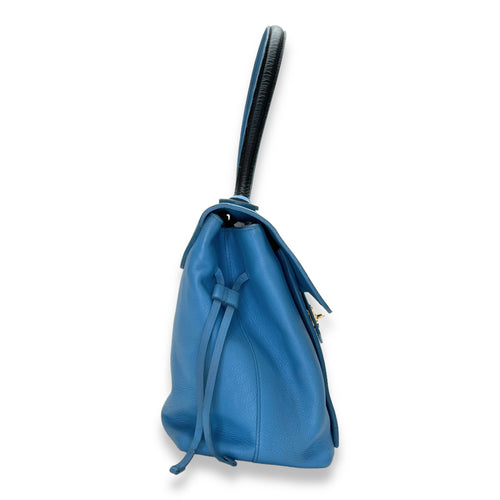 LockMe MM Blue Top Handle Bag in Calfskin, Gold hardware