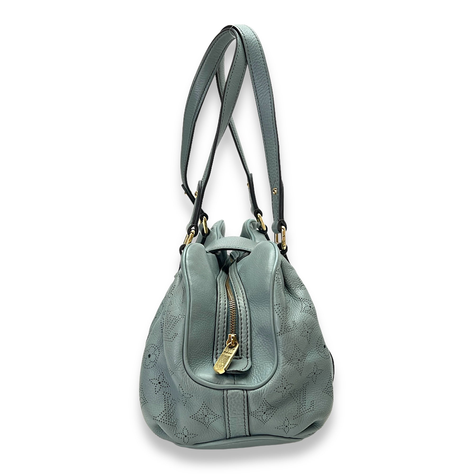 Lunar PM Blue Shoulder Bag in Mahina Leather, Gold hardware