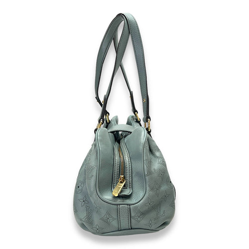 Lunar PM Blue Shoulder Bag in Mahina Leather, Gold hardware