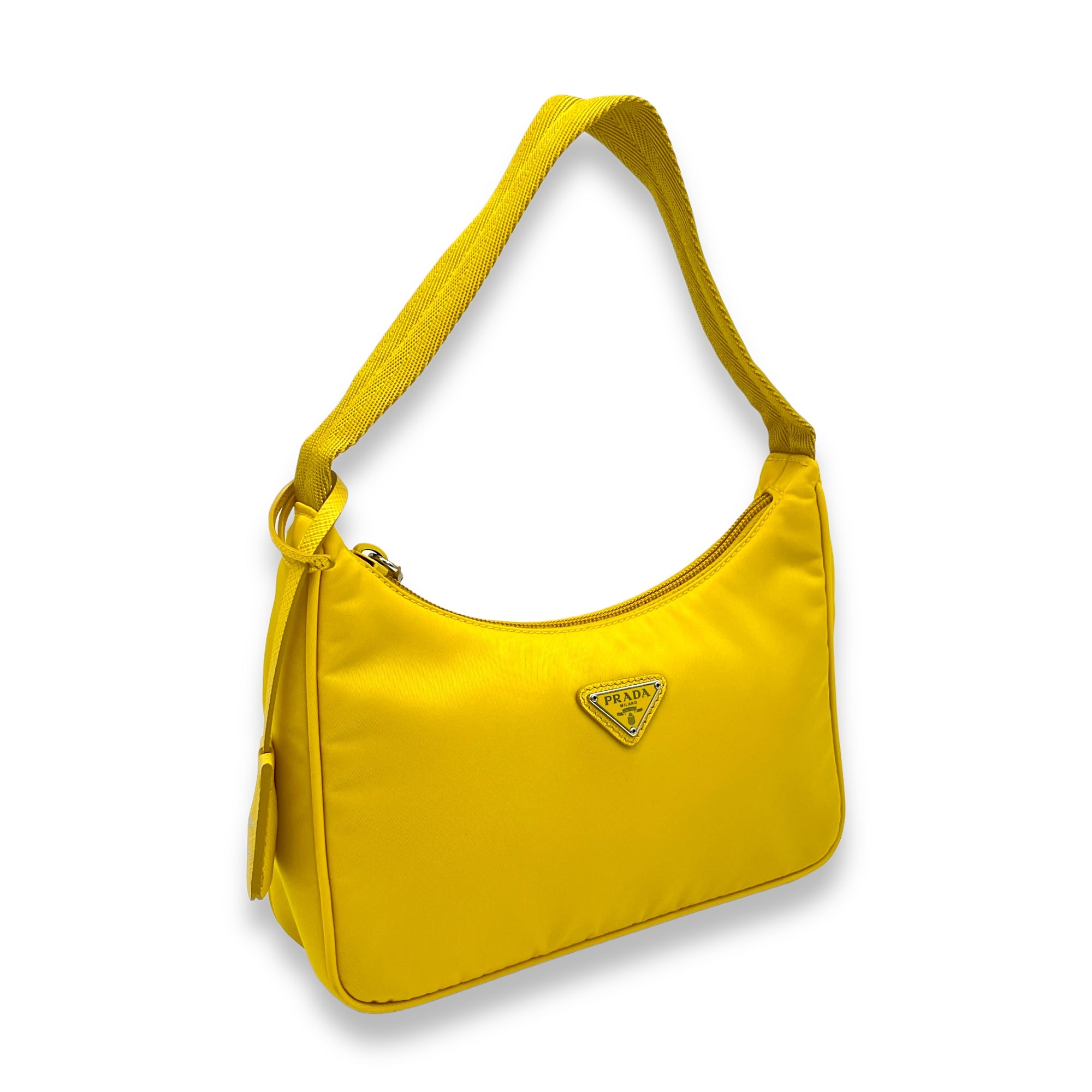 Re-Edition 2000 Yellow Shoulder Bag in Re-Nylon, Silver hardware