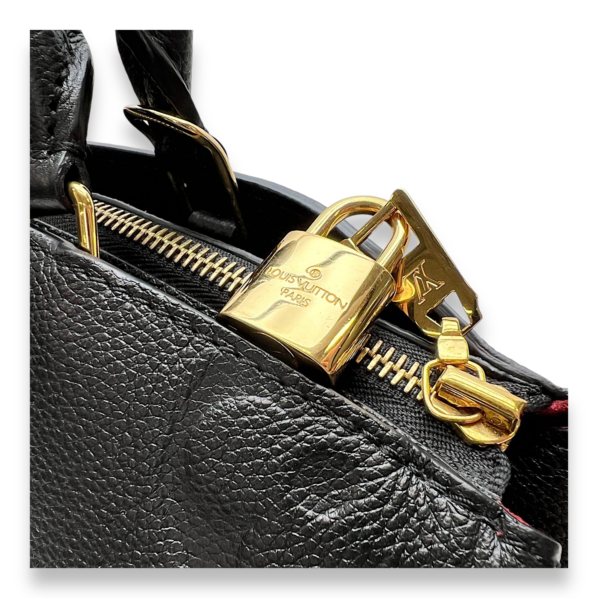 Grand Palais MM Black Top Handle Bag in Monogram Empreinte Leather, Gold hardware