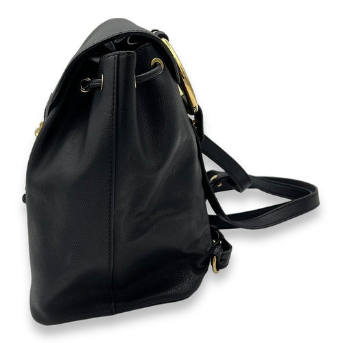 Flap Black Backpack in Calfskin, Gold hardware