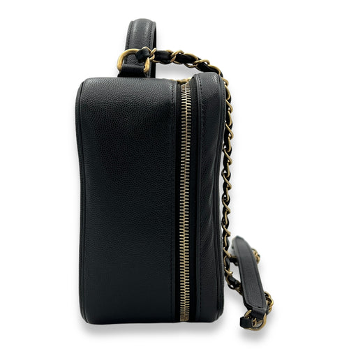 Filigree Large Black Vanity Bag in Caviar Leather, Gold hardware