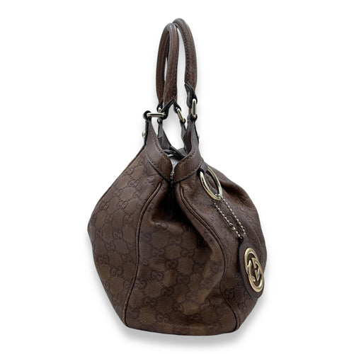 Guccissima Sukey Brown Shoulder Bag in Calfskin, Gold hardware