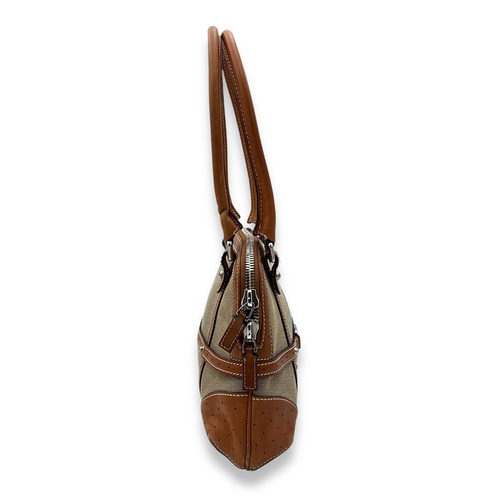 GG Reins Brown Shoulder Bag in Canvas, Gold hardware