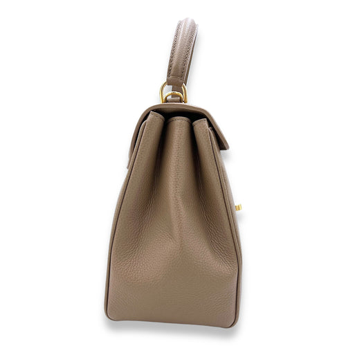 16 Small Beige Top Handle Bag in Calfskin, Gold hardware