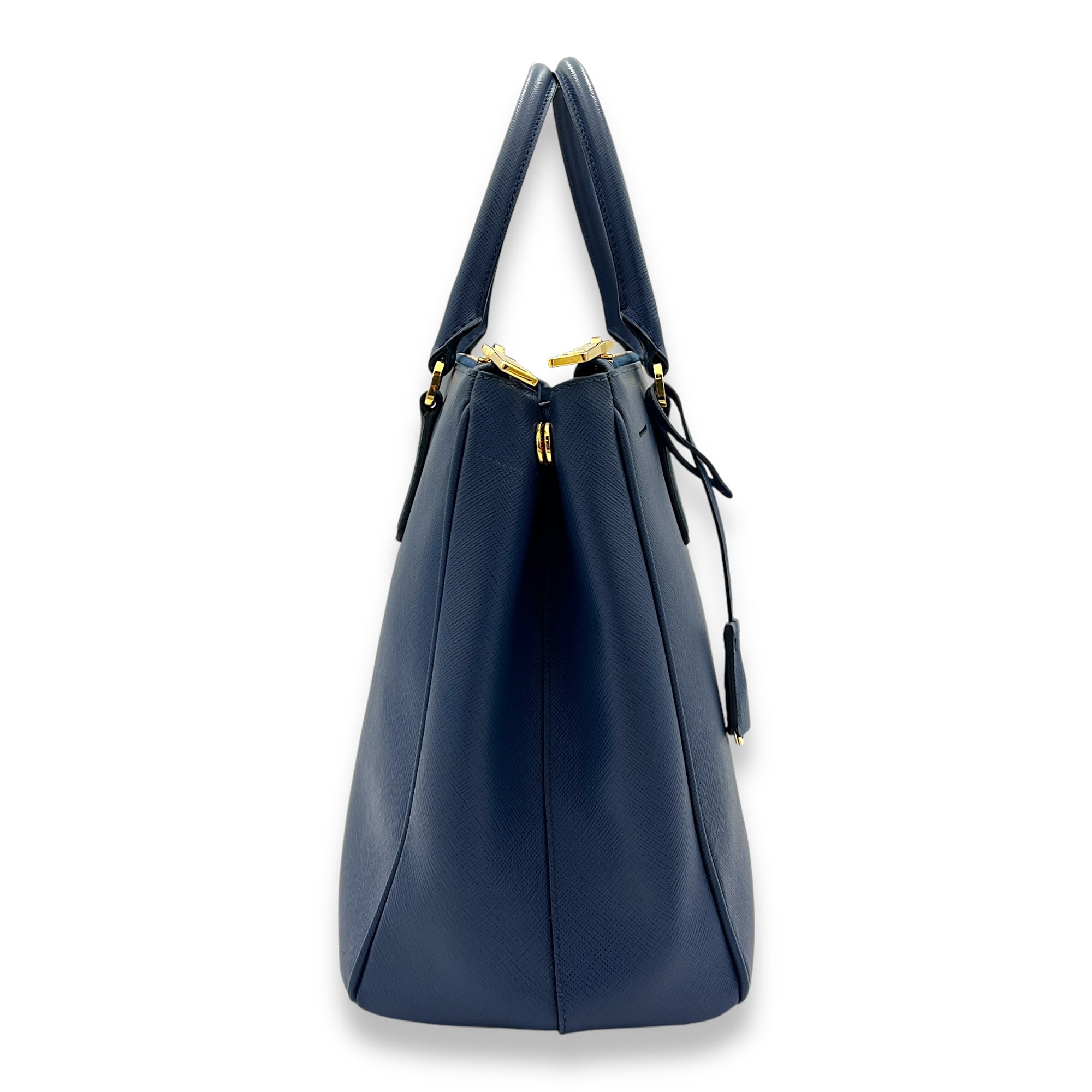 Galleria Blue Top Handle Bag in Saffiano Leather, Gold hardware