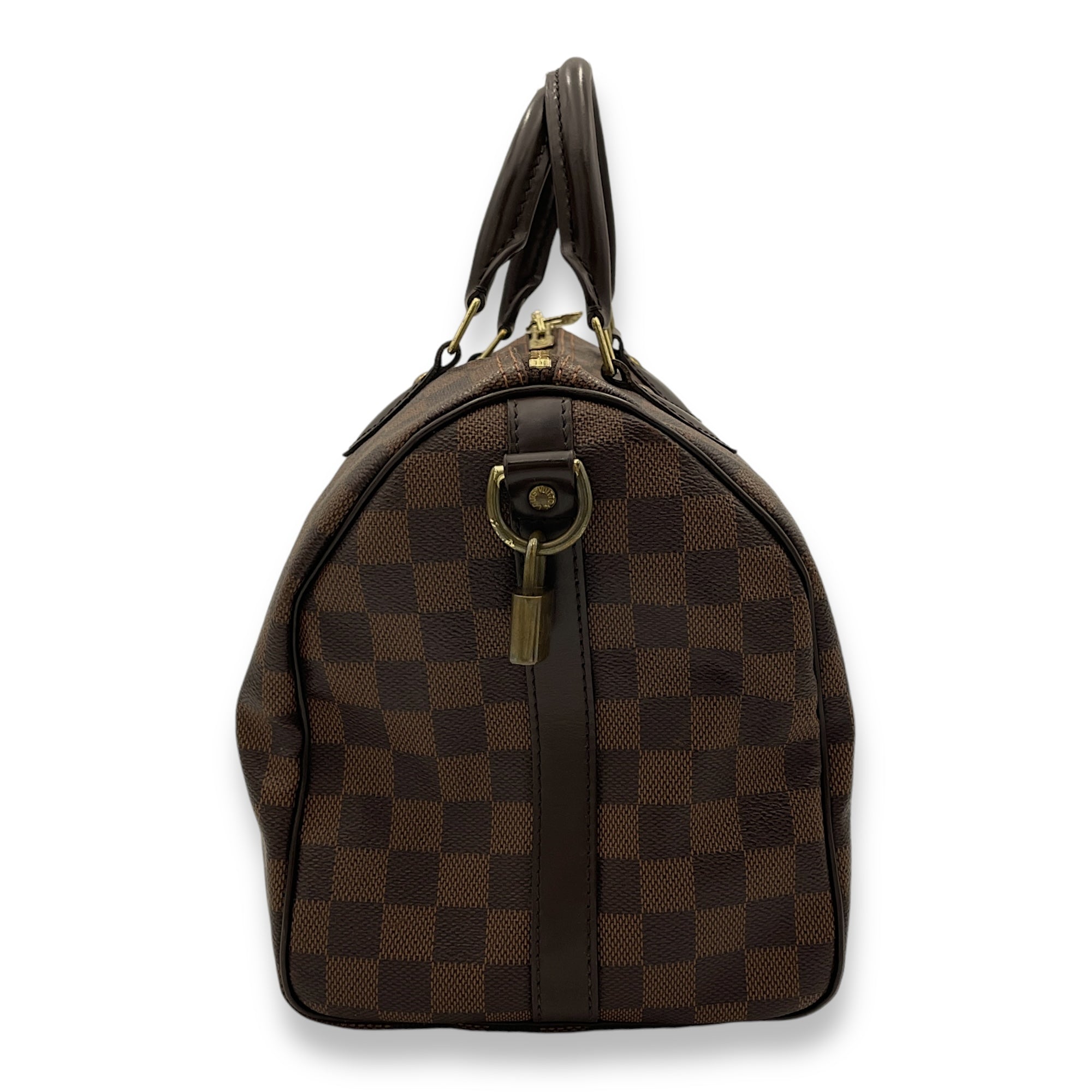 Speedy Bandouliere 30 Damier Ebene Top Handle Bag in Coated Canvas, Gold hardware