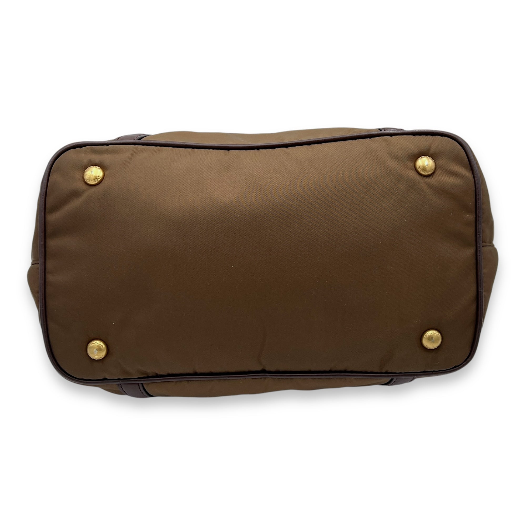 Tessuto Brown Top Handle Bag in Nylon, Gold hardware