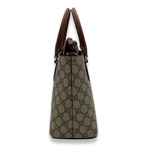 GG Supreme Top Handle Bag Brown in Monogram Coated Canvas, Gold hardware